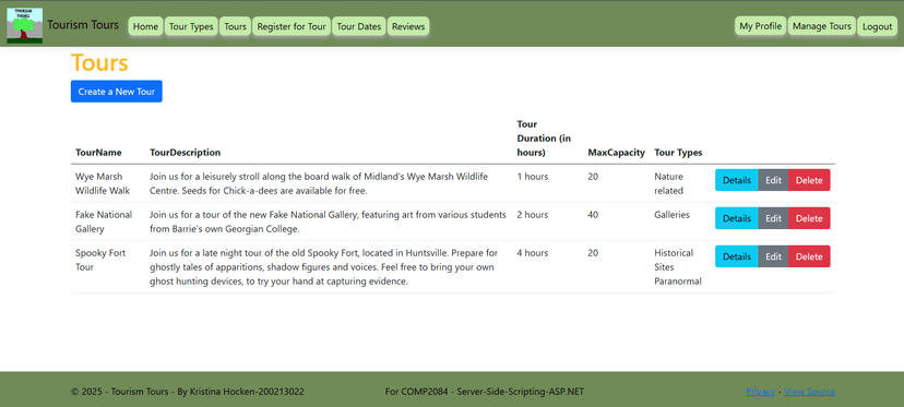 My asp.net project tours page