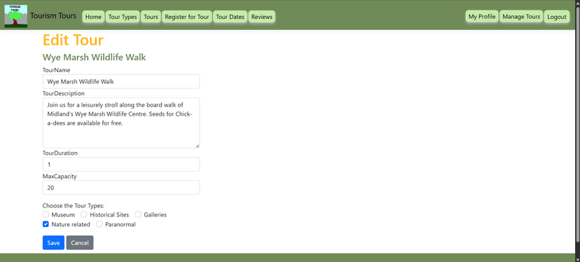 My asp.net project edit tours page